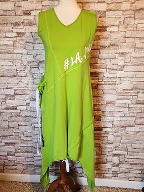 LaMu Green & White Asymmetrical Summer Dress
